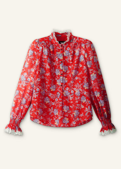 Orange Ornate Floral Paisley Print Blouse | ME+EM
