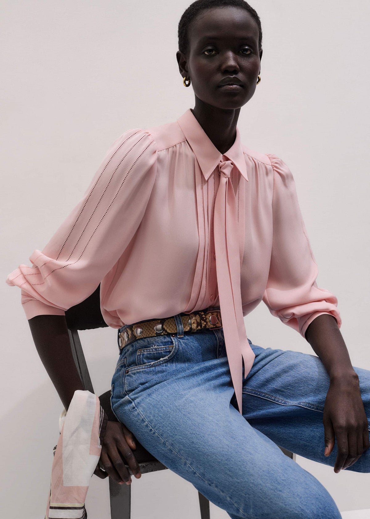 Pink Silk Feminine Embroidered Fluid Straight Blouse | ME+EM