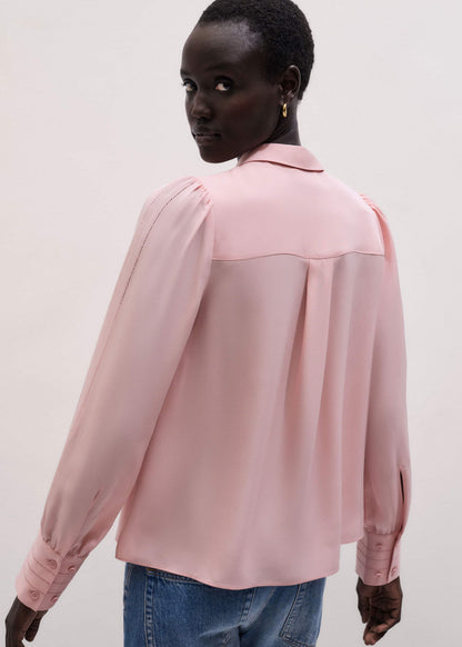 Pink Silk Feminine Embroidered Fluid Straight Blouse | ME+EM