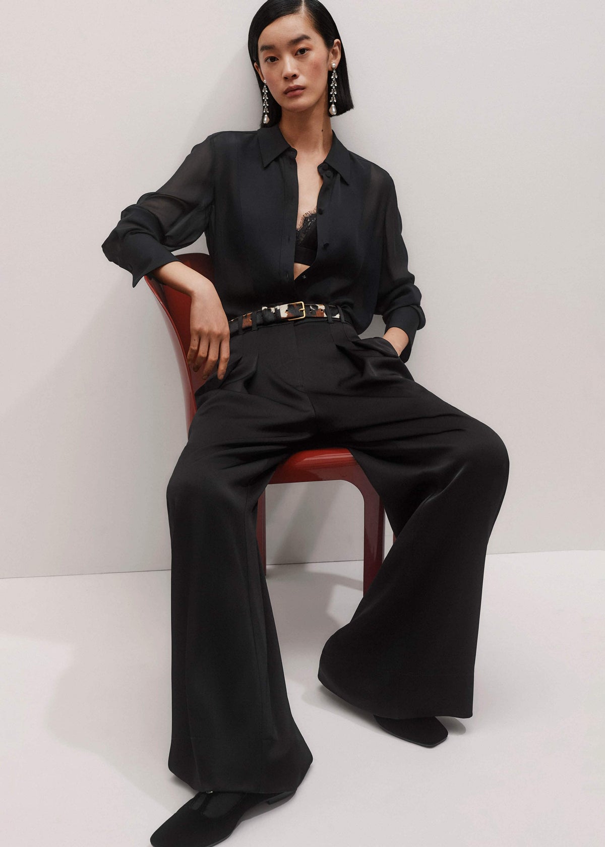 Black Sheer Silk Evening Blouse | ME+EM