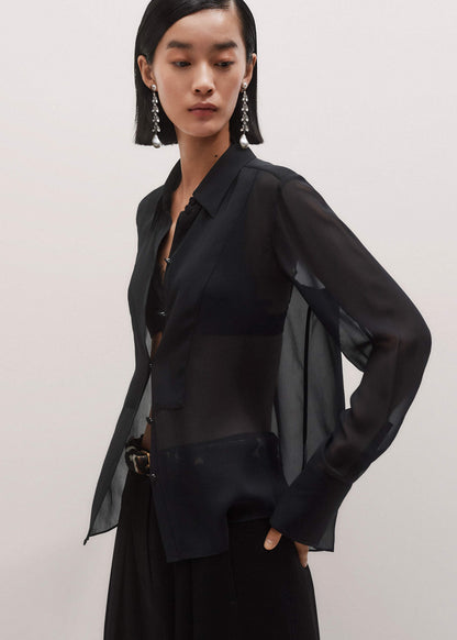 Black Sheer Silk Evening Blouse | ME+EM