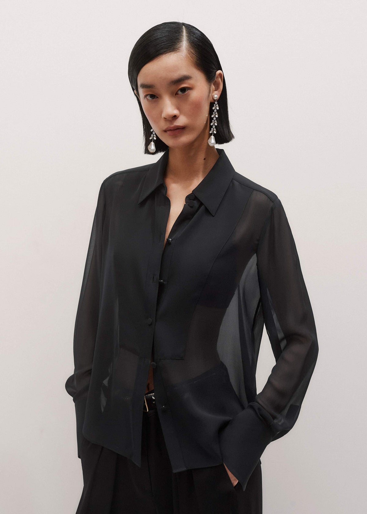 Black Sheer Silk Evening Blouse | ME+EM