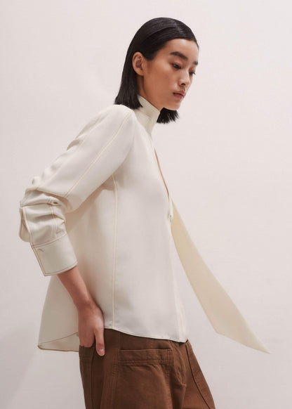 Cream High Neck Blouse + Tie | ME+EM