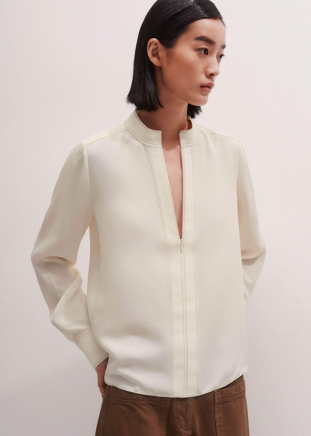Cream High Neck Blouse + Tie | ME+EM