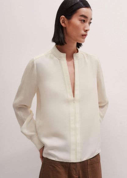 Cream High Neck Blouse + Tie | ME+EM