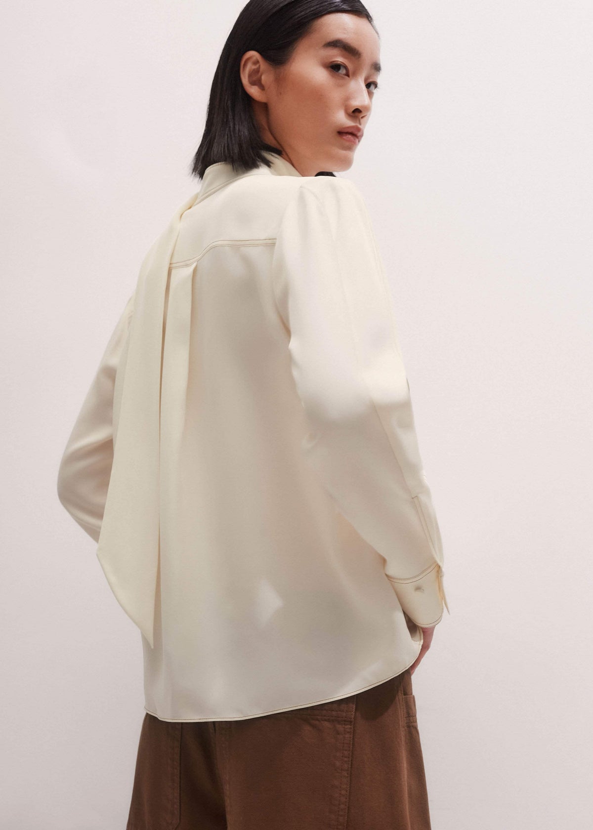 Cream High Neck Blouse + Tie | ME+EM
