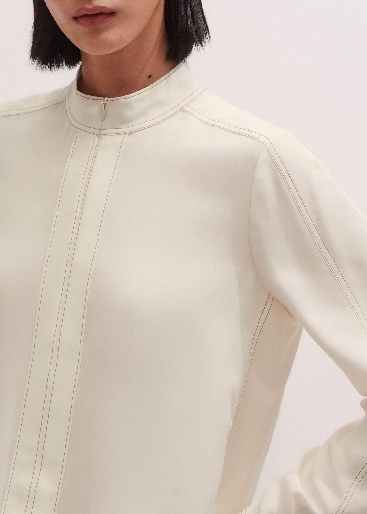 Cream High Neck Blouse + Tie | ME+EM