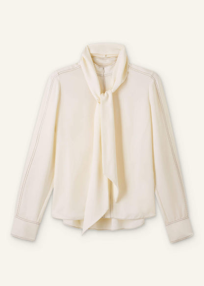 Cream High Neck Blouse + Tie | ME+EM