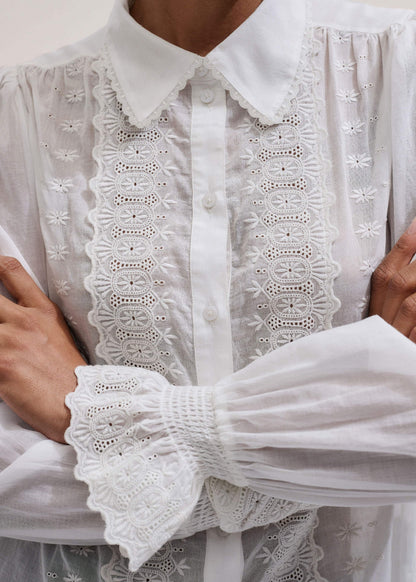 White Intricate Embroidery Blouse | ME+EM