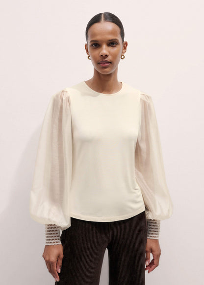 Cream Sheer Mixed Media Layering Blouse | ME+EM