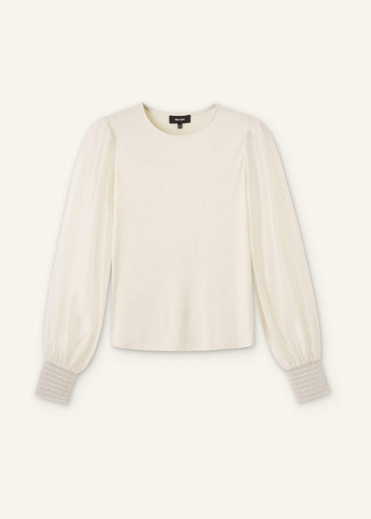 Cream Sheer Mixed Media Layering Blouse | ME+EM
