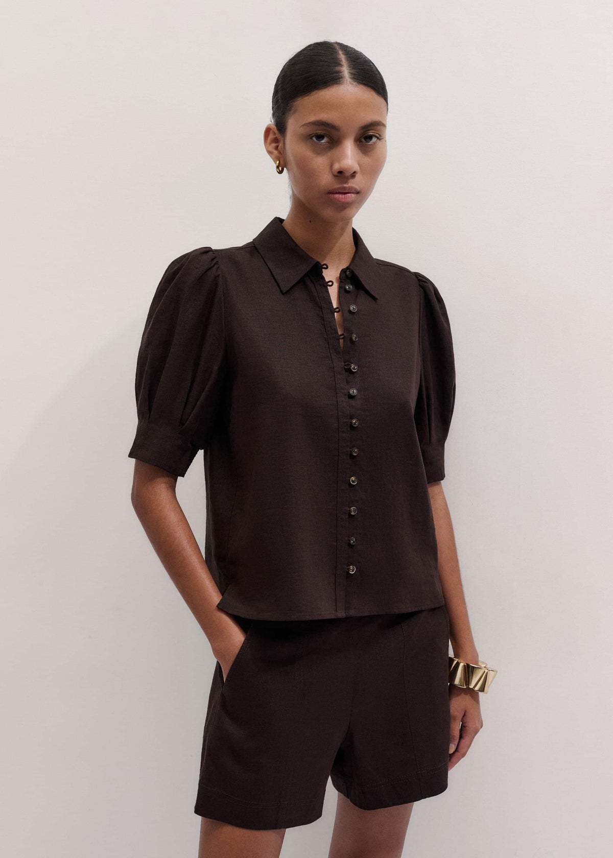 Brown Feminine Sleeve Blouse | ME+EM
