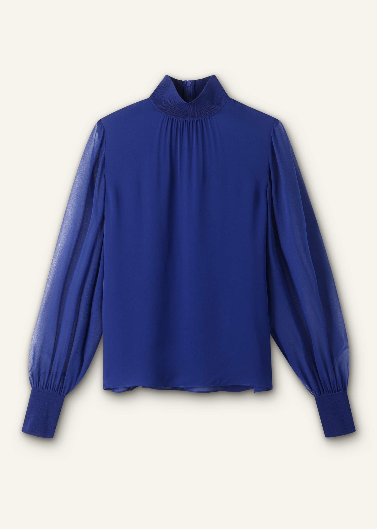 Blue Silk Chic Rib Straight Blouse | ME+EM