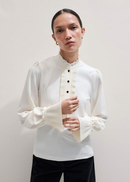 Cream Frill Neck Layering Blouse + Tie | ME+EM