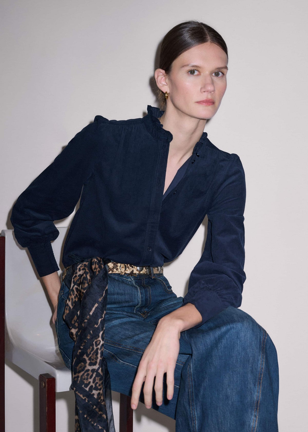 Navy Super Soft Micro Cord Blouse | ME+EM