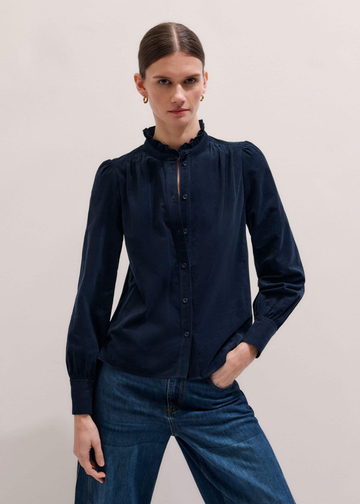 Navy Super Soft Micro Cord Blouse | ME+EM