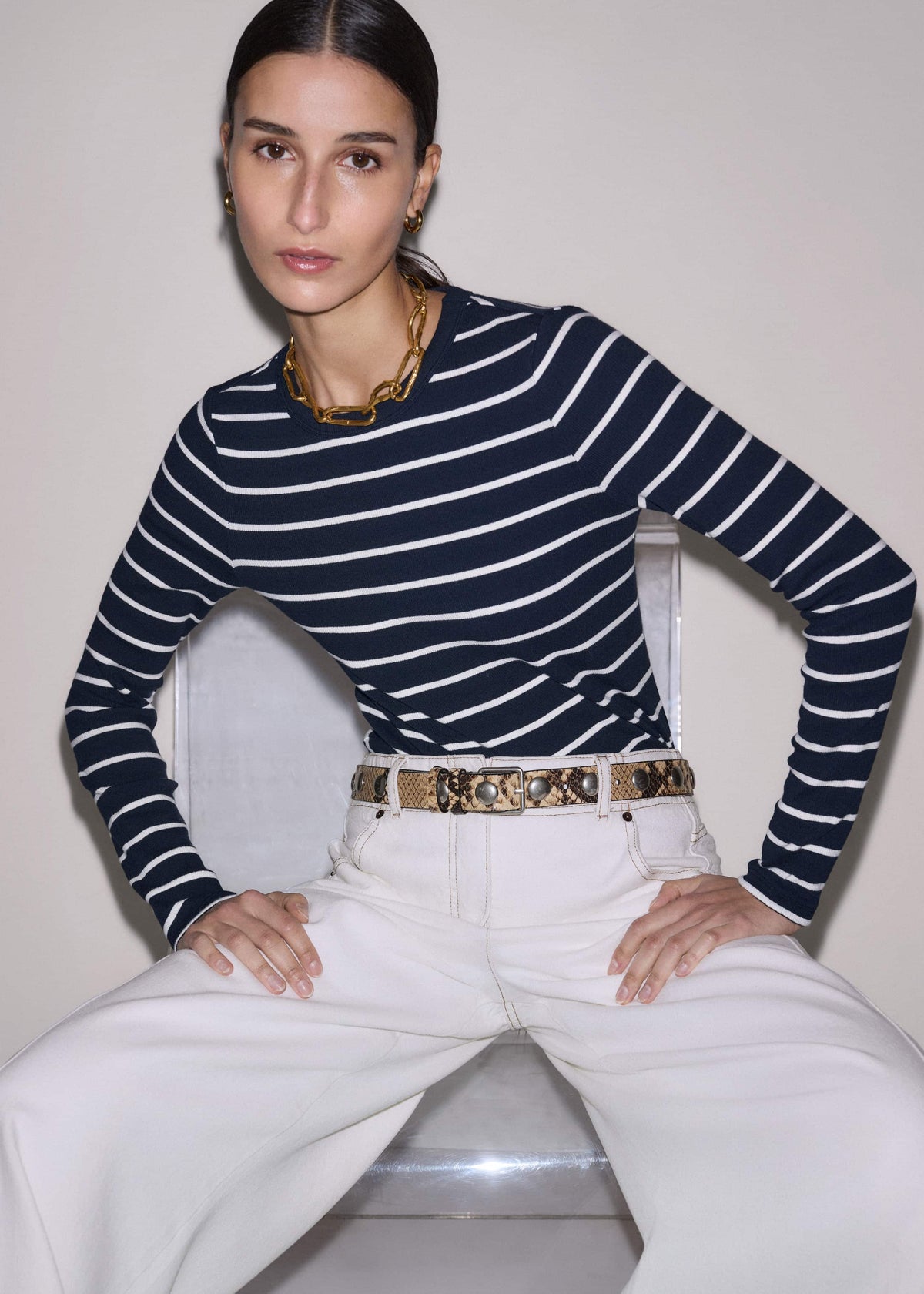 Navy Ultimate Rib Long Sleeve Top | ME+EM
