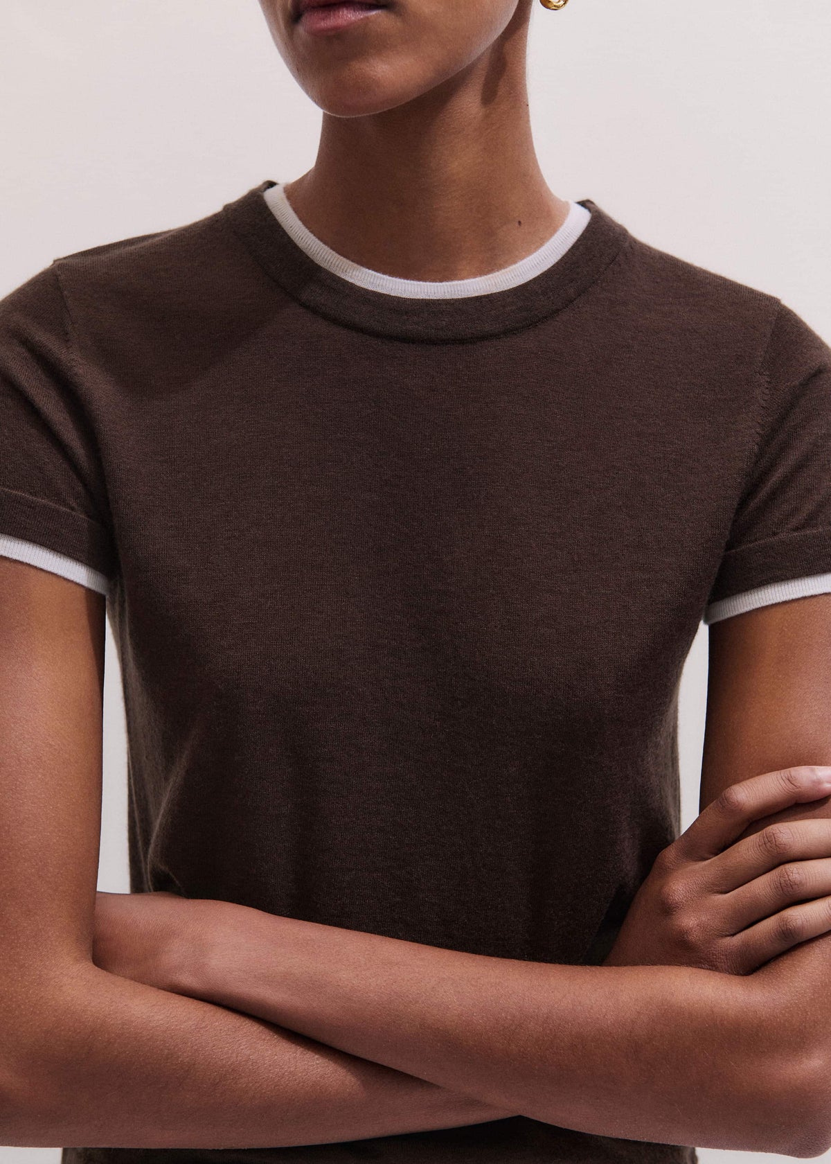 Brown Barely There Contrast Trim Knit Baby Tee | ME+EM