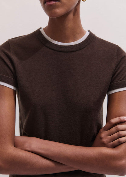 Brown Barely There Contrast Trim Knit Baby Tee | ME+EM
