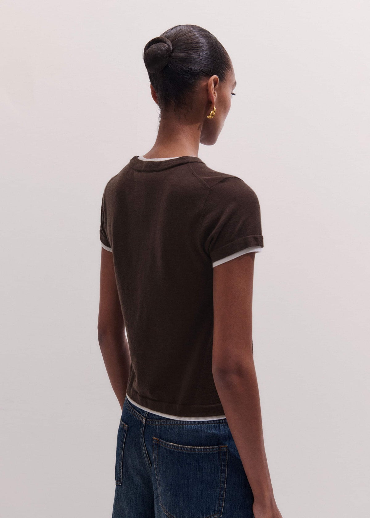 Brown Barely There Contrast Trim Knit Baby Tee | ME+EM