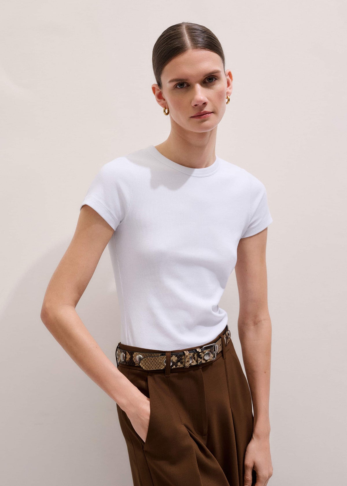 White Ultimate Fitted Rib Crew Neck Tee | ME+EM