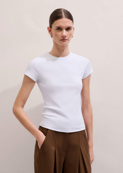 White Ultimate Fitted Rib Crew Neck Tee | ME+EM