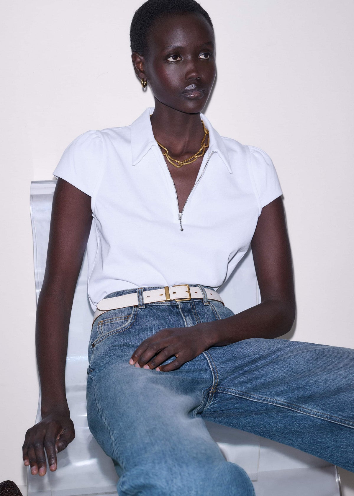 White Cap Sleeve Polo Tee | ME+EM