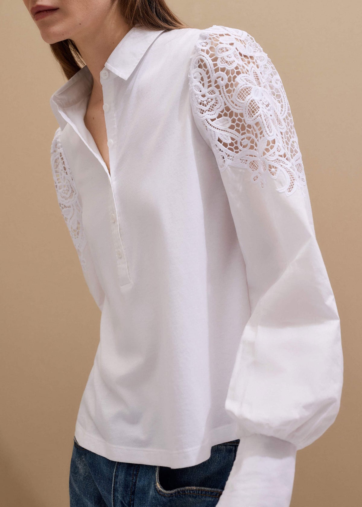 White Lace Sleeve Swing Top | ME+EM