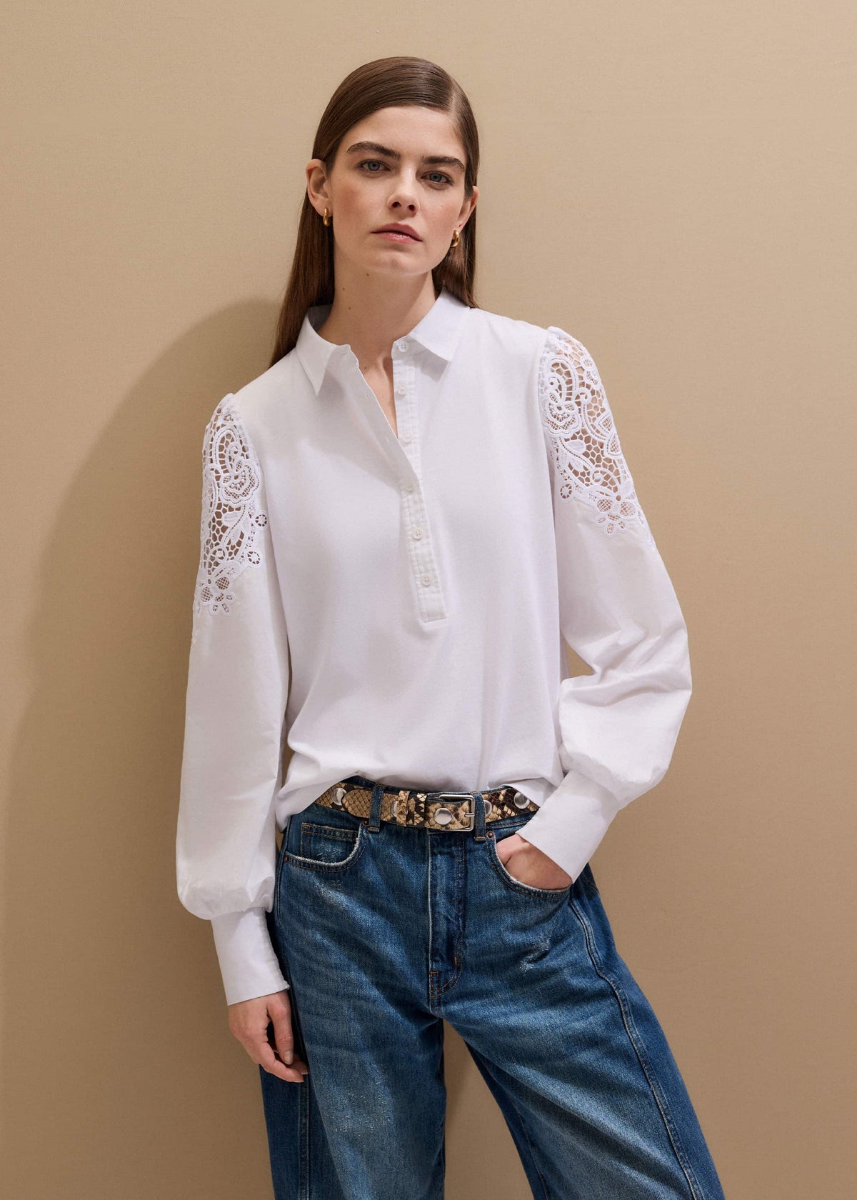 White Lace Sleeve Swing Top | ME+EM