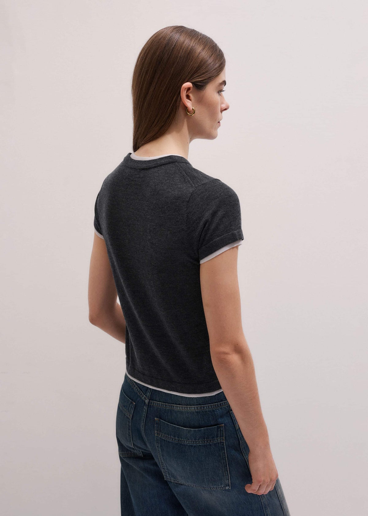 Grey Barely There Contrast Trim Knit Baby Tee | ME+EM