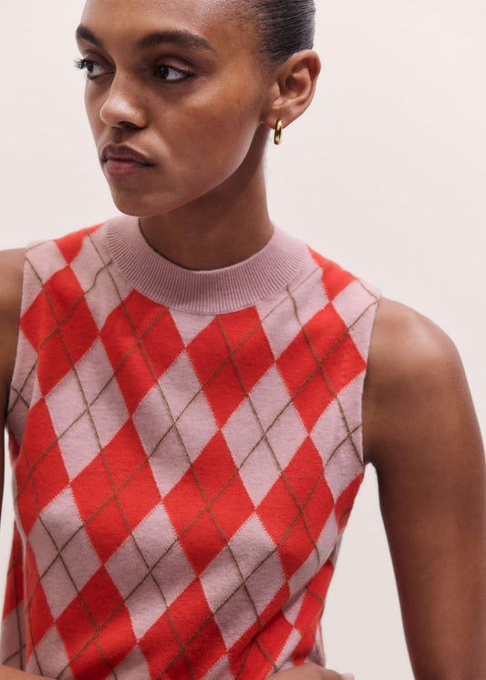 Pink Fine Argyle Slim Knit Vest | ME+EM