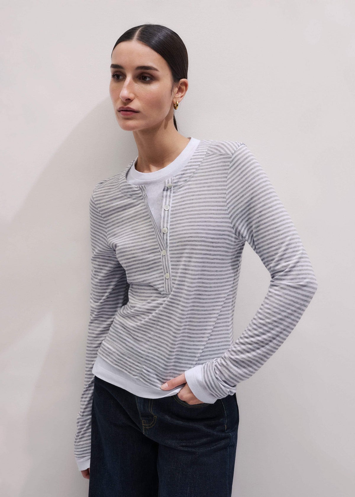 Gray Double-Layer Look Long Sleeve Top | ME+EM