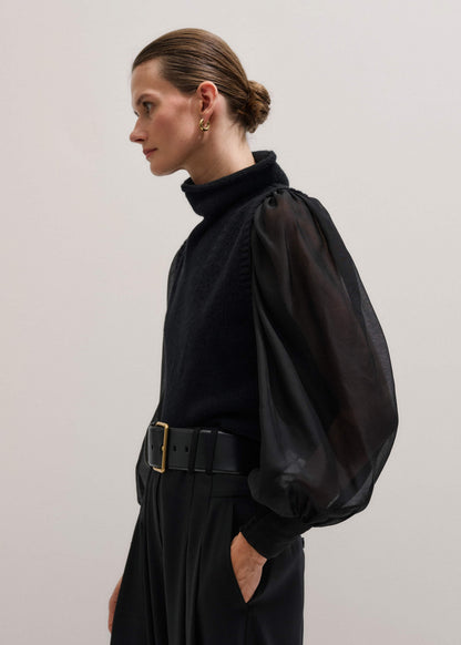 Black Balloon Sleeve Slim Layering Top | ME+EM