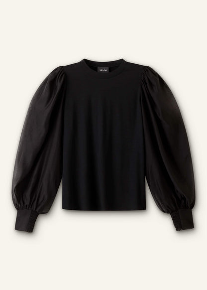 Black Balloon Sleeve Slim Layering Top | ME+EM