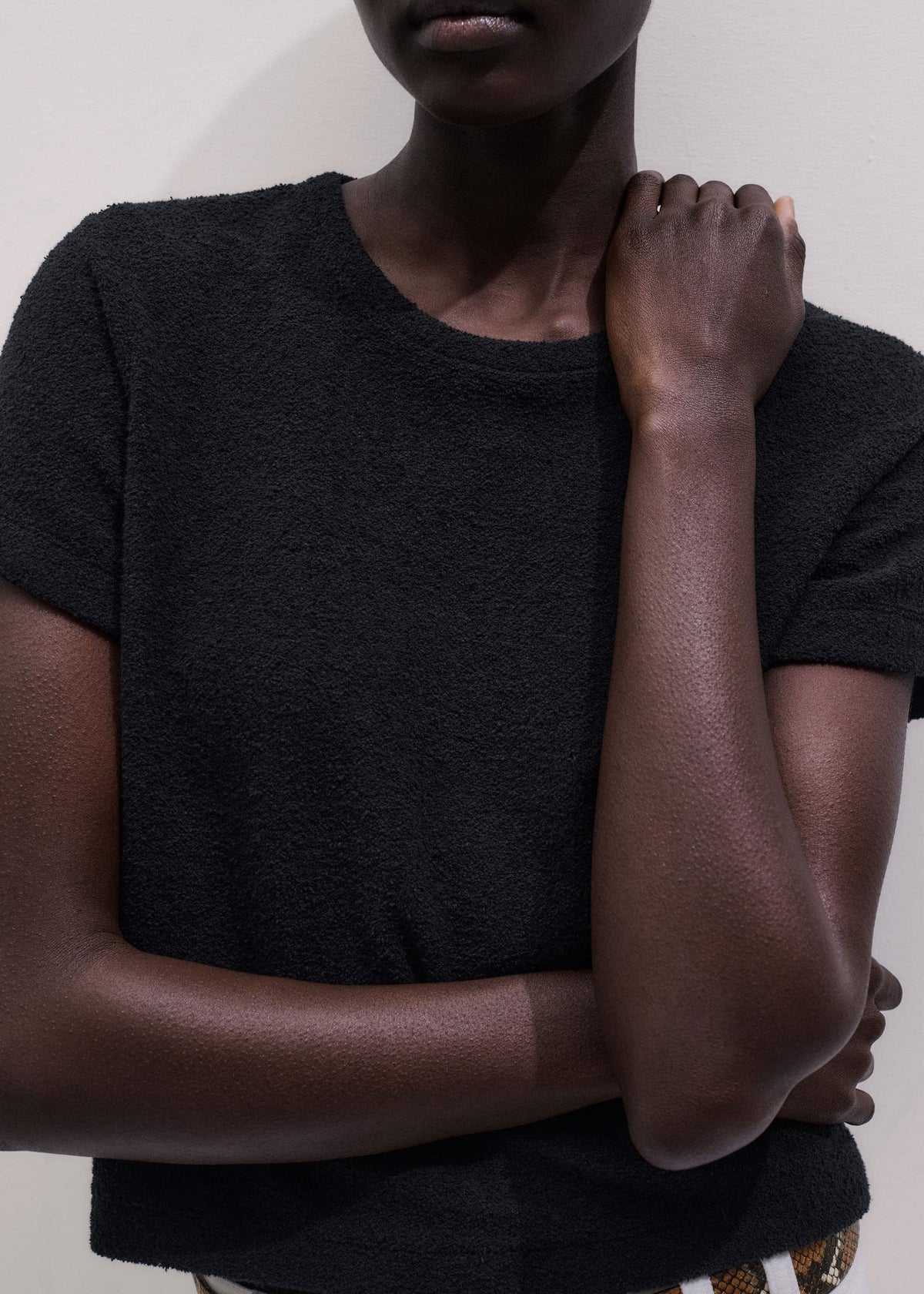 Black Textured Crew Neck Baby Tee | ME+EM