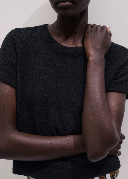 Black Textured Crew Neck Baby Tee | ME+EM