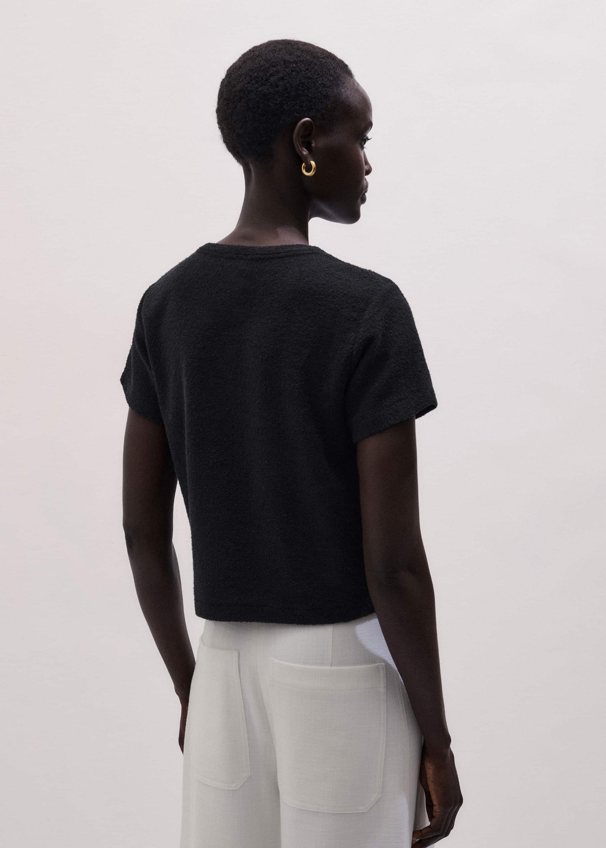 Black Textured Crew Neck Baby Tee | ME+EM