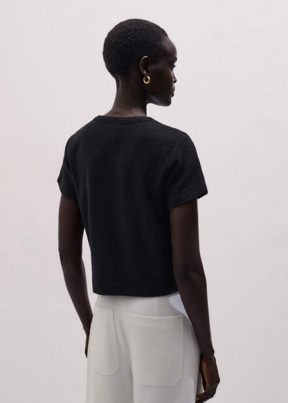 Black Textured Crew Neck Baby Tee | ME+EM