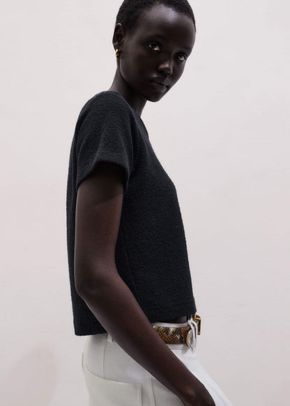 Black Textured Crew Neck Baby Tee | ME+EM