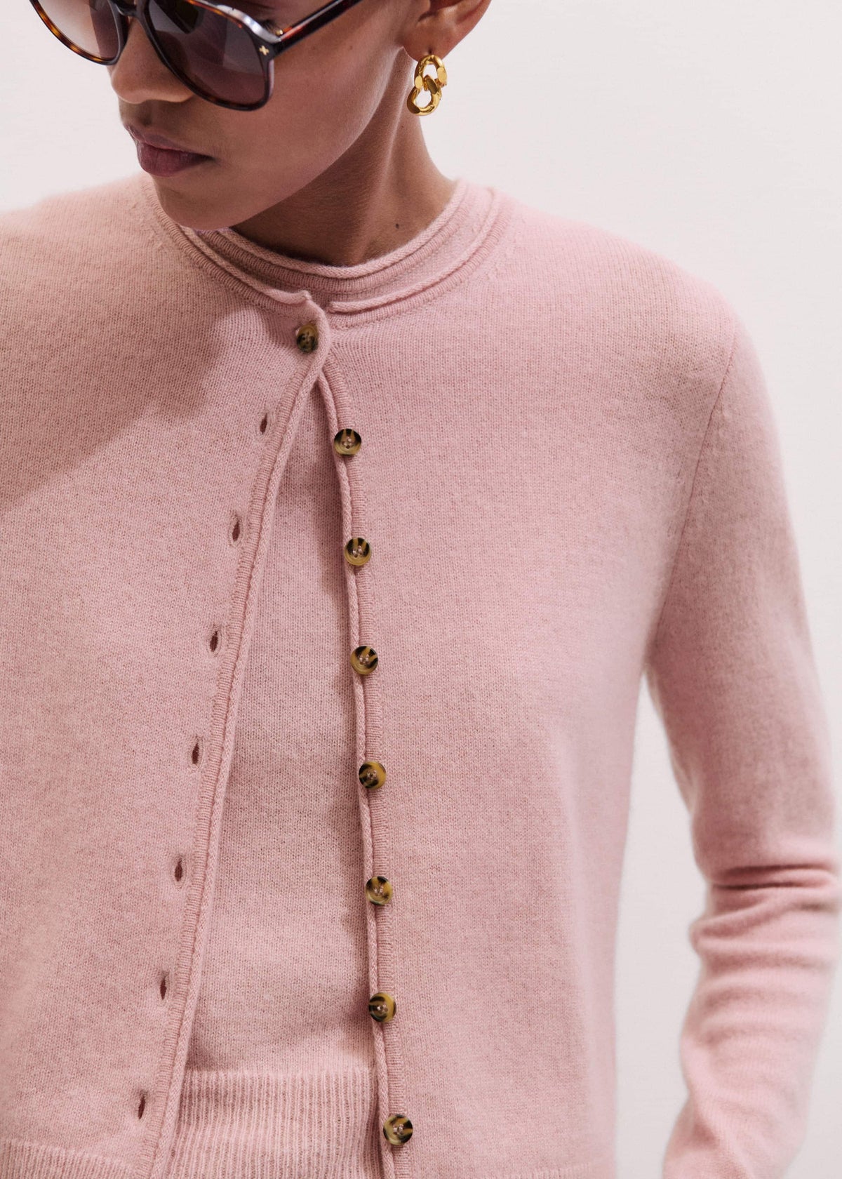 Pink Cashmere Roll Trim Knit Sweater Vest | ME+EM