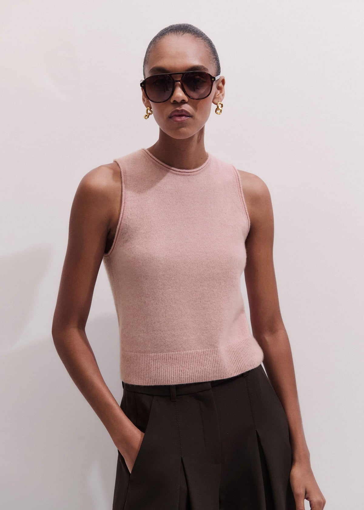 Pink Cashmere Roll Trim Knit Sweater Vest | ME+EM