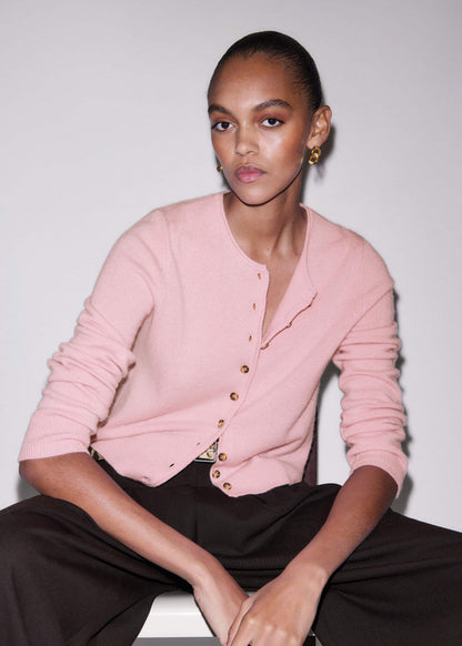 Pink Cashmere Roll Trim Straight Cardigan | ME+EM