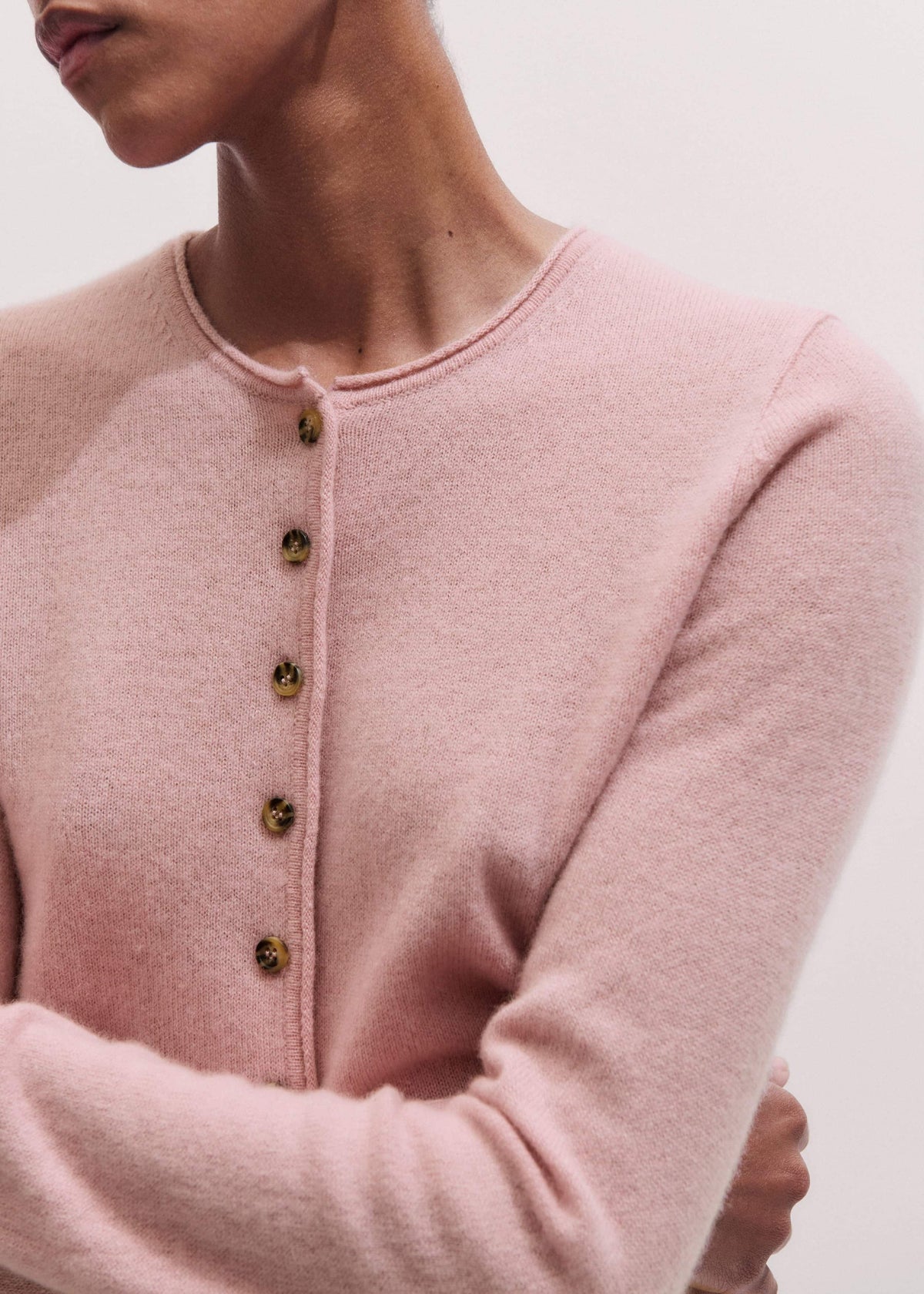 Pink Cashmere Roll Trim Straight Cardigan | ME+EM