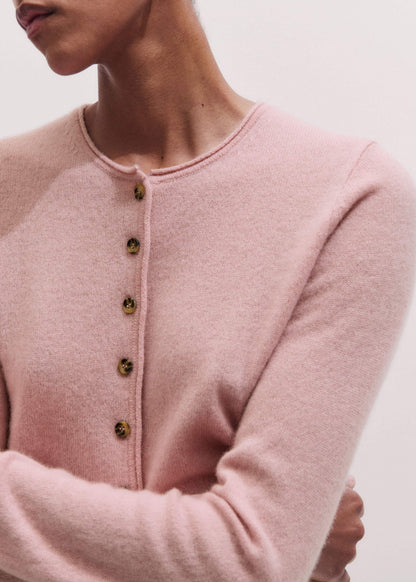 Pink Cashmere Roll Trim Straight Cardigan | ME+EM