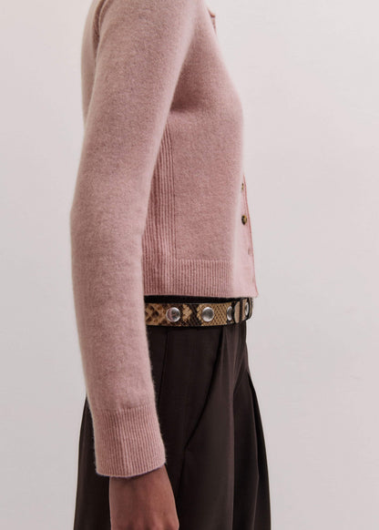 Pink Cashmere Roll Trim Straight Cardigan | ME+EM