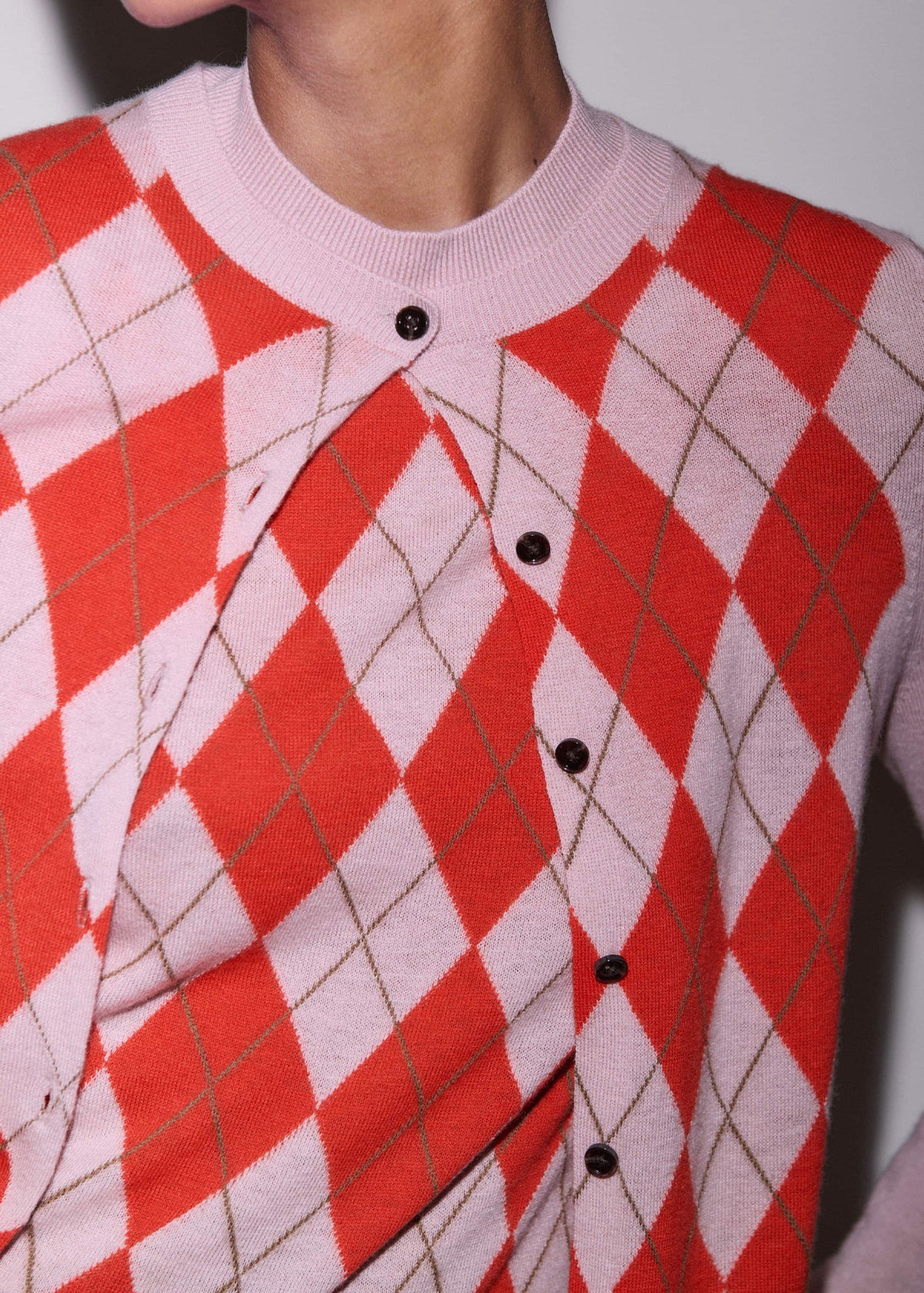 Pink Fine Argyle Slim Knit Cardigan | ME+EM