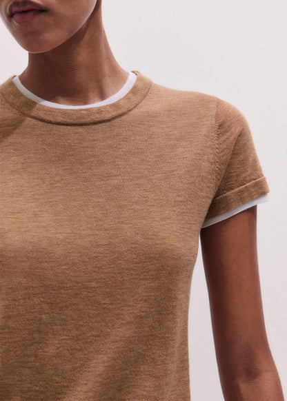 Light Brown Barely There Contrast Trim Knit Baby Tee | ME+EM