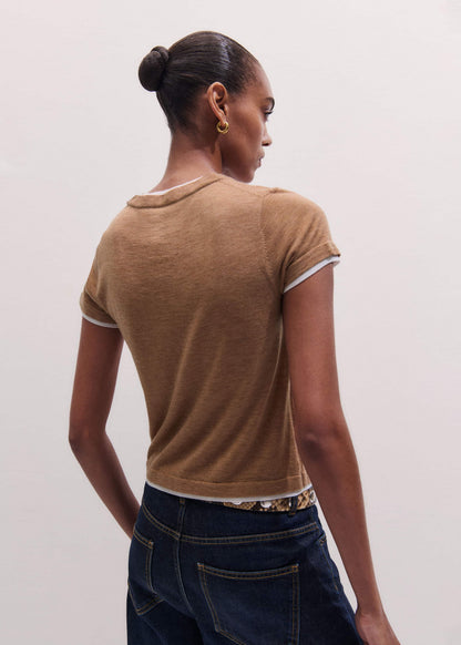 Light Brown Barely There Contrast Trim Knit Baby Tee | ME+EM