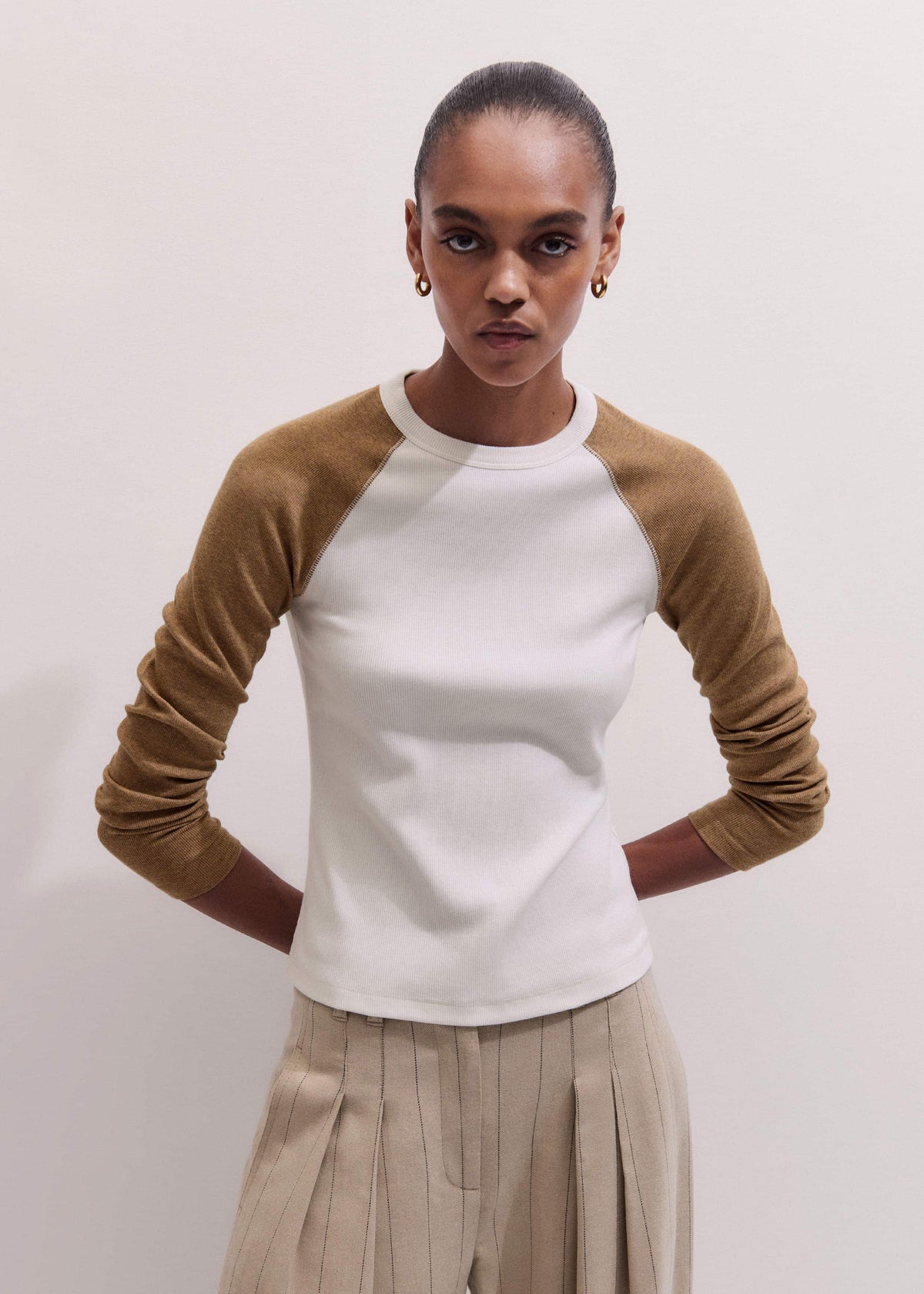 Cream Ultimate Slim Baseball Top | ME+EM