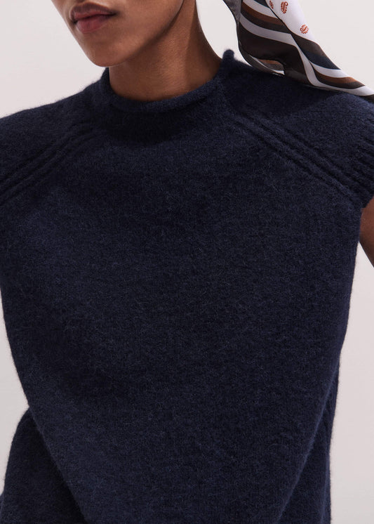 Navy Roll Trim Straight Layering Sweater Vest | ME+EM